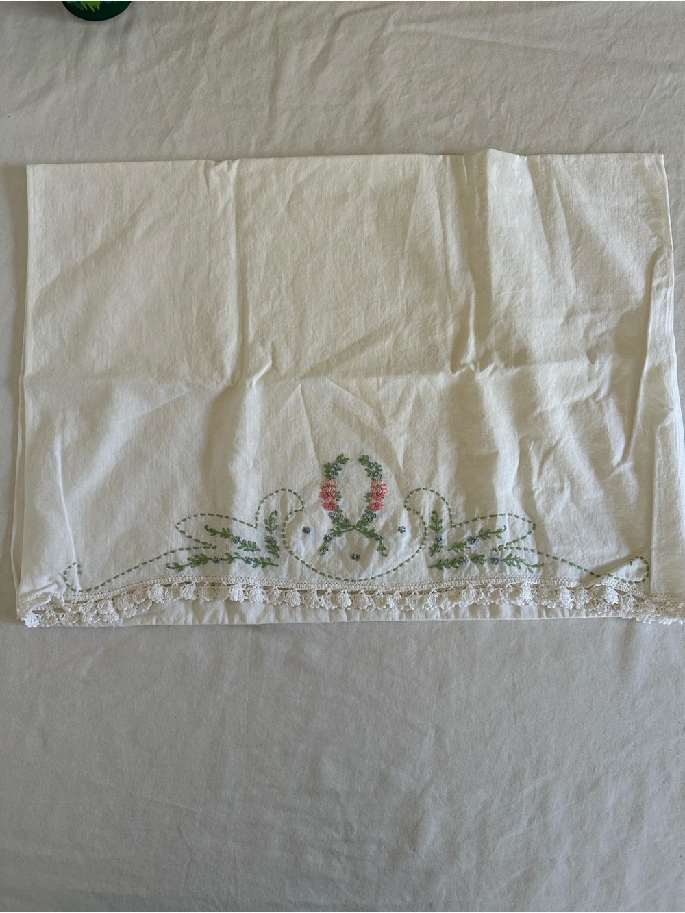 Vintage Embroidered Pillow Case Standard Size Single Case